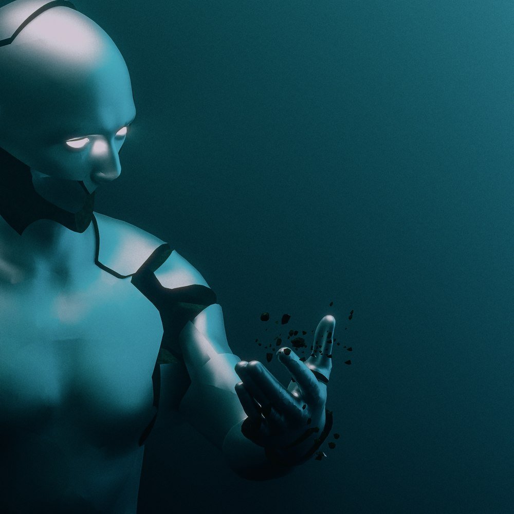 Robot humanoide en tonos turquesa